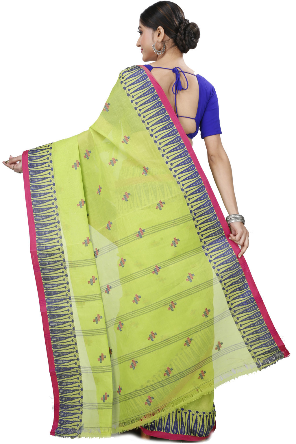 Olive Green Pure Cotton Simar Tant Saree (1037)